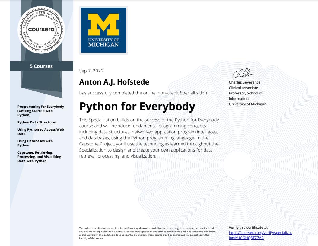 Python for Everybody - Anton Hofstede